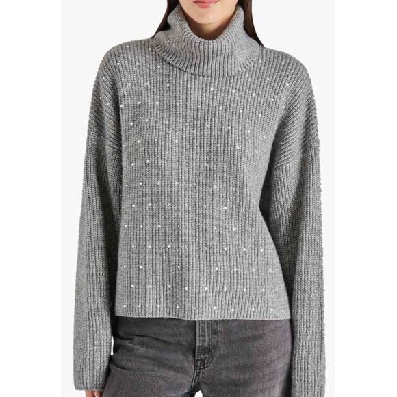 Steve Madden Astro Embellished Sweater S NWT Heather Grey Turtleneck Knit - Picture 1 of 6